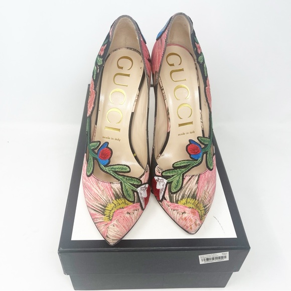 Gucci Ophelia Floral Embroidered Printed Satin Pumps - Picture 2 of 10
